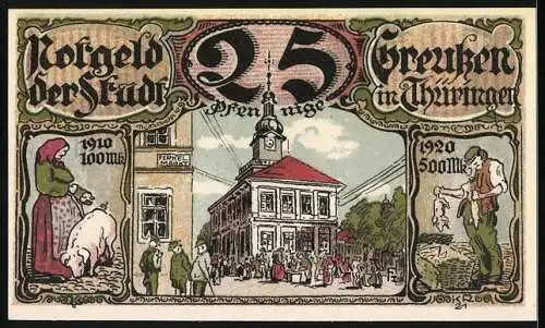 Notgeld Greussen, 25 Pfennig, Kirche, Ferkelmarkt