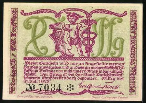 Notgeld Grossbreitenbach 1922, 20 Pfennig, Männer an den Nähmaschinen