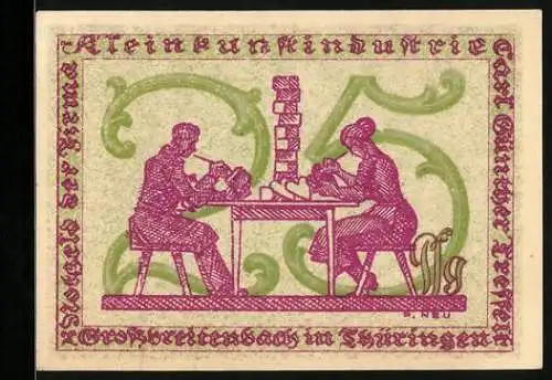 Notgeld Grossbreitenbach 1922, 25 Pfennig, Paar bemalt Herzen