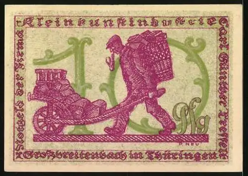 Notgeld Grossbreitenbach 1922, 10 Pfennig, Jüngling mit Schild und geflügeter Mütze, Bergarbeiter