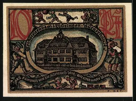 Notgeld Grossbreitenbach 1921, 10 Pfennig, Stadtwappen, Bürgerschule