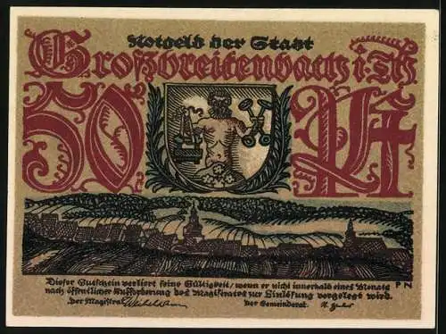 Notgeld Grossbreitenbach, 50 Pfennig, Arbeiter vom Sägewerk