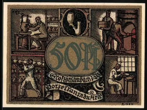 Notgeld Grossbreitenbach, 50 Pfennig, Arbeiter der Porzellanindustrie