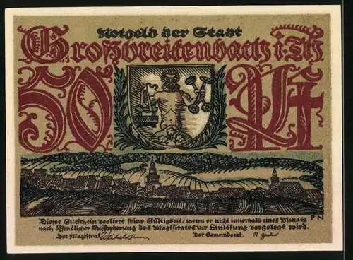 Notgeld Grossbreitenbach, 50 Pfennig, Arbeiter der Porzellanindustrie