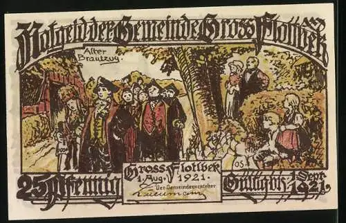 Notgeld Gross-Flottbek 1921, 25 Pfennig, An der Kirche, alter Brautzug