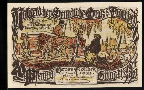 Notgeld Gross-Flottbek 1921, 20 Pfennig, Mullbieter mit Putterde