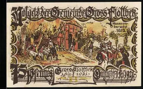 Notgeld Gross-Flottbek 1921, 75 Pfennig, Husarenbaracke 1812, Lutherstrasse