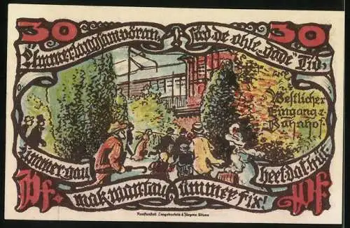 Notgeld Gross-Flottbek 1921, 30 Pfennig, Alter Stuhlwagen, Eingang zum Bahnhof