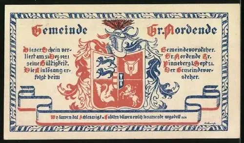 Notgeld Gr. Nordende, 1 Mark, Kühe auf der Weide, Stadtwappen