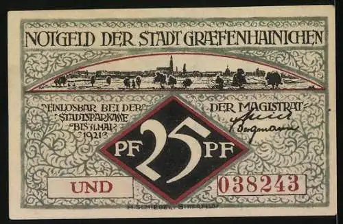 Notgeld Gräfenhainichen 1921, 25 Pfennig, Ober-Turm, Paul Gerhardt-Stift