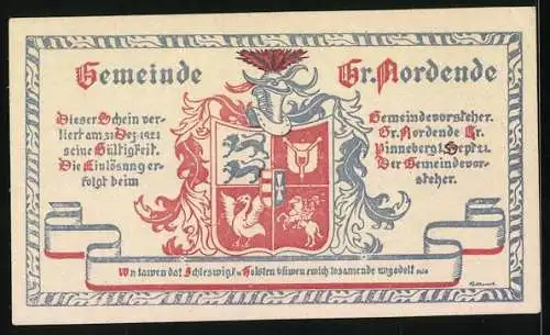 Notgeld Gr. Nordende, 50 Pfennig, Strohsack, Stadtwappen