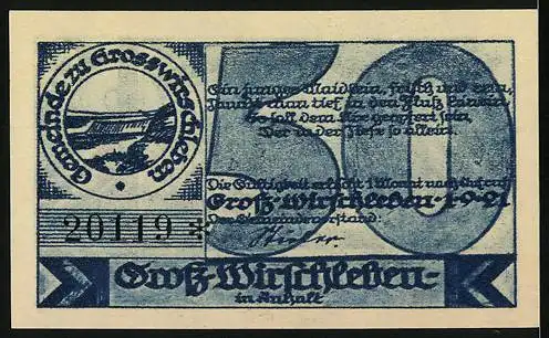 Notgeld Gross-Wirschleben 1921, 50 Pfennig, Gross-Wirschleber Saaletanz