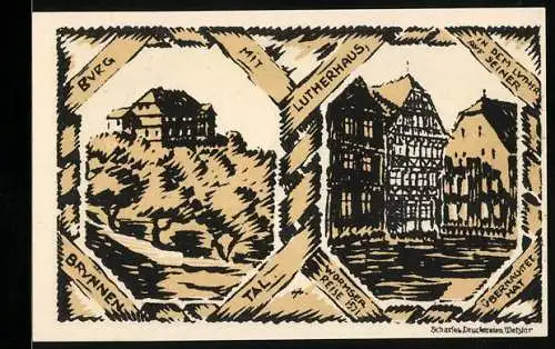 Notgeld Grünberg i. H. 1922, 50 Pfennig, Burg mit Lutherhaus