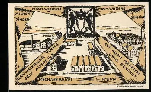 Notgeld Grünberg i. H. 1922, 2 Mark, Allmendinger Mech. Weberei