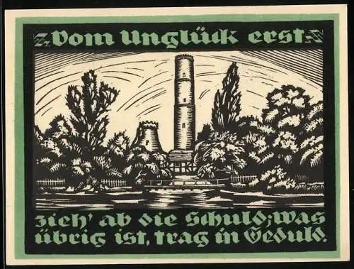 Notgeld Genthin 1921, 1 Mark, Ansicht vom Turm