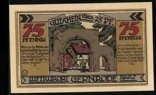 Notgeld Gernrode 1921, 75 Pfennig, Am Torbogen