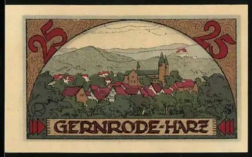 Notgeld Gernrode 1921, 25 Pfennig, Ortsansicht mit Kirche