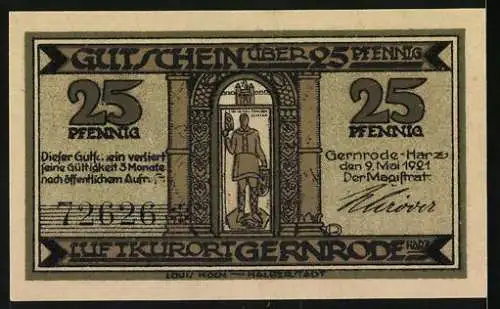 Notgeld Gernrode 1921, 25 Pfennig, Ansicht der Kirche