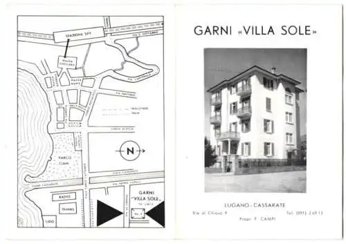 Vertreterkarte Lugano-Cassarate, Garni Villa Sole, Propr. F. Campi, Via al Chioso 9