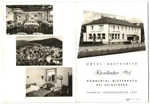 Vertreterkarte Bammental-Wiesenbach, Hotel-Gaststätte Kieselbacher Hof, Aussen- und Innenansichten