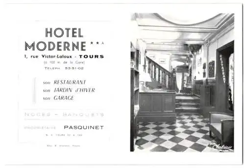 Vertreterkarte Tours, Hotel Moderne, Prop. Pasquinet, 1 rue Victor-Laloux