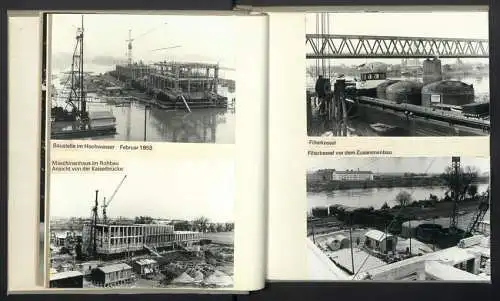 Fotoalbum mit 36 Fotografien, Ansicht Mainz, Bau des Wasserwerk Petersaue 1958, Taucher, Hochwasser, Boelckestrasse