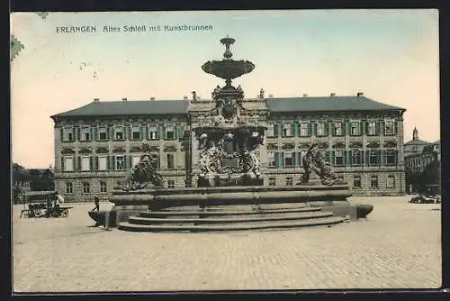 AK Erlangen, Altes Schloss mit Kunstbrunnen