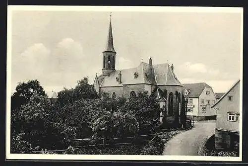 AK Rothenberg / Odenwald, Strassenpartie mit Ev. Kirche