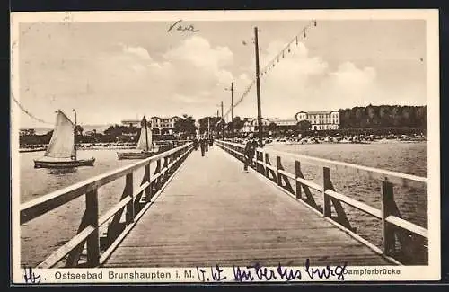 AK Ostseebad Brunshaupten, Blick über die Dampferbrücke