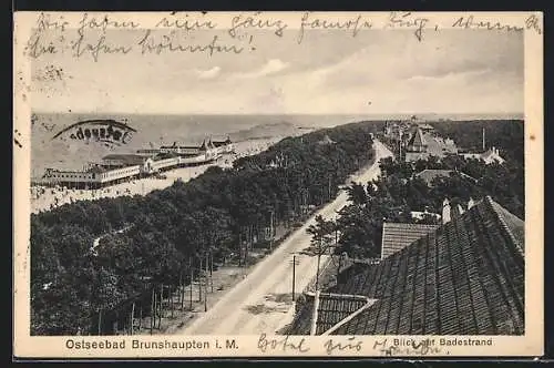 AK Brunshaupten i. M., Strassenpartie und Badestrand aus der Vogelschau