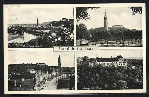 AK Landshut a. Isar, Gesamtansicht, Partie an der Isar, Burg Trausnitz, Altstadt