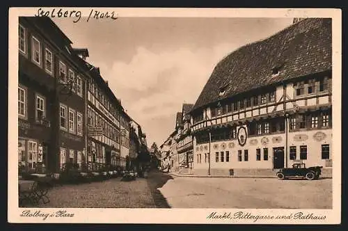 AK Stolberg / Harz, Marktplatz mit Rittergasse und Rathaus