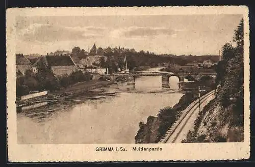 AK Grimma /Sa., Muldenpartie mit Brücke