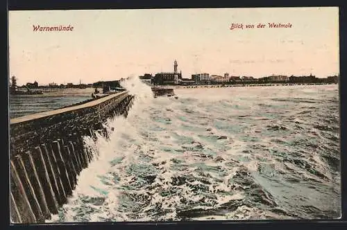 AK Warnemünde, Blick von der Westmole, Blick zum Leuchtturm