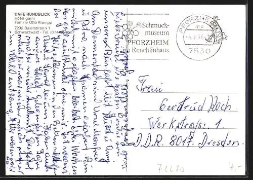 AK Baiersbronn /Schwarzwald, Café Rundblick, Hotel garni, Fam. Otto Klumpp