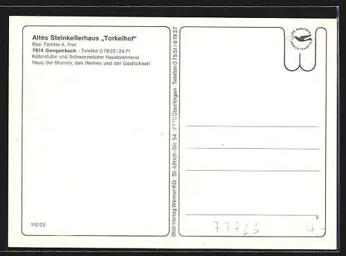 AK Gengenbach, Gasthaus Altes Steinkellerhaus Torkelhof, Bes. Fam. A. Frei