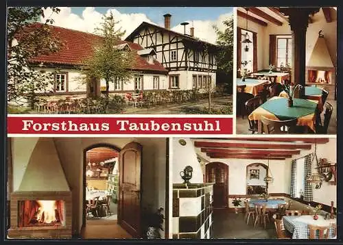 AK Landau / Pfalz, Forsthaus Taubensuhl, Terrasse, Innenansicht, Kaminzimmer