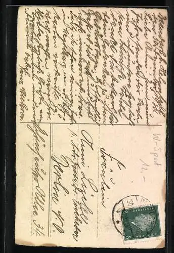 AK Junge Frau mit Sekt auf Skiern im Schnee