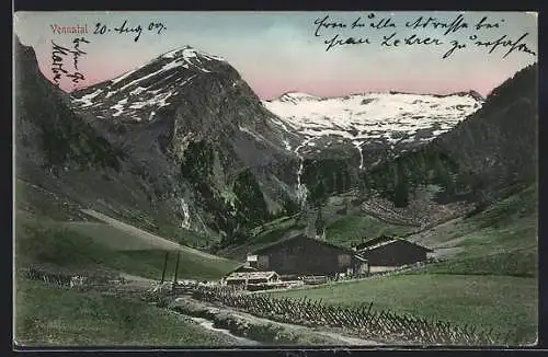 AK Vennatal am Brenner, Ortsansicht mit Kirche und gewaltigem Bergpanorama