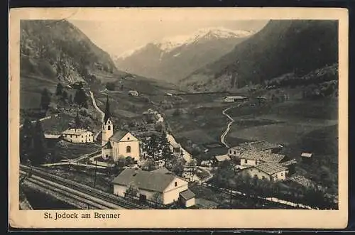 AK St. Jodock am Brenner, Ortsansicht mit Bergpanorama