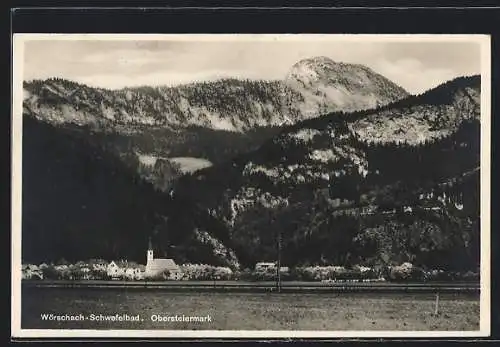 AK Wörschach-Schwefelbad /Obersteiermark, Ortsansicht vor Bergpanorama