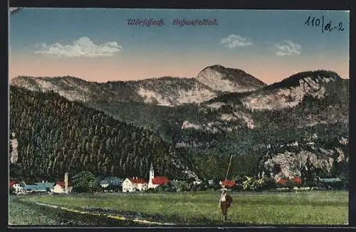 AK Wörschach, Ortsansicht mit Bergen