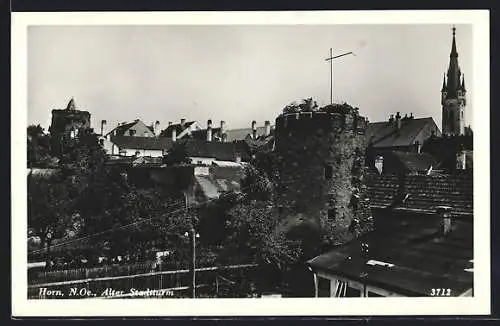 AK Horn /N. Oe., Teilansicht mit altem Stadtturm
