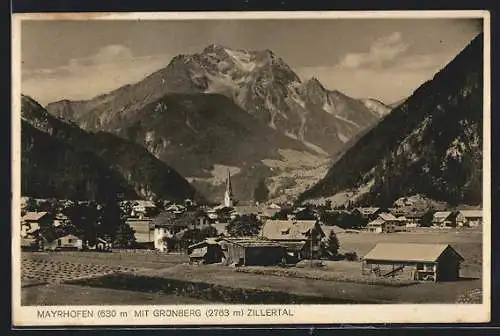 AK Mayrhofen /Zillertal, Ortsansicht mit Grünberg