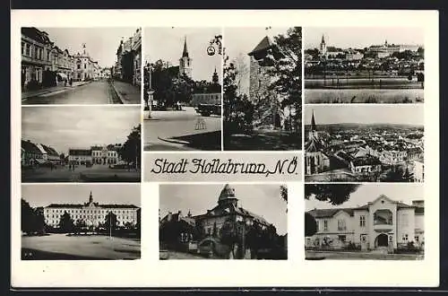 AK Hollabrunn, Blick zum Rathaus & zur Kirche, Ortsansichten