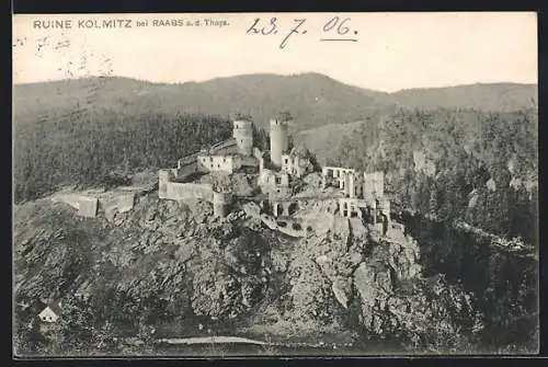 AK Raabs a. d. Thaya, Ruine Kolmitz aus der Vogelschau