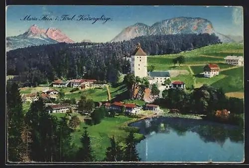 AK Maria Stein i. Tirol, Ortsansicht gegen das Kaisergebirge