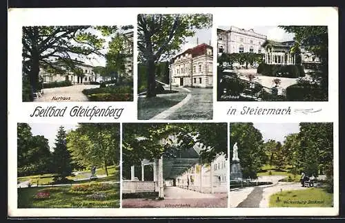 AK Gleichenberg, Kurhaus, Wandelbahn, Wickenburg-Denkmal