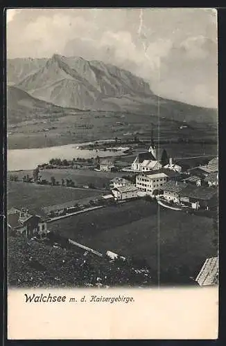 AK Walchsee, Blick auf den Ort und das Kaisergebirge