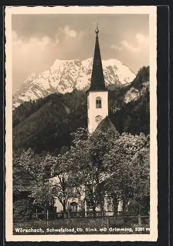 AK Wörschach /Ob. Stmk., Kirche mit Grimming